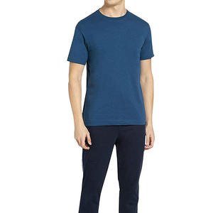 T-shirt classique bleu marine à col rond pour homme, 220g, coton tricoté, coupe ajustée confortable, manches courtes, couleur unie, décontracté, pour tous les jours - Product Image 4