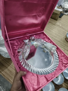 <b>Silver</b>-Plated Decorative Pooja Thali with Intricate Floral Engravings and Rose Quartz Accent <b>Mirror</b> Finish Plate for Wedding - Product Image 2