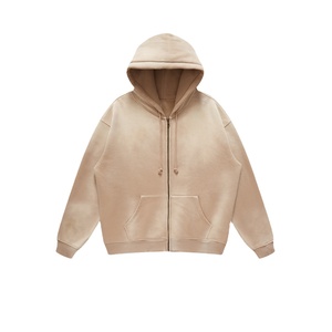 Sweat à capuche zippé délavé au soleil et à l'acide, coupe oversize, épais, style vintage streetwear, vierge, personnalisable, vente en gros - Product Image 6