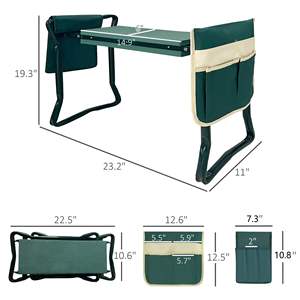 Tabouret de jardin multifonctionnel en acier avec sac à outils et coussin de genouillère EVA - Genouillère de jardin pliable - Product Image 3