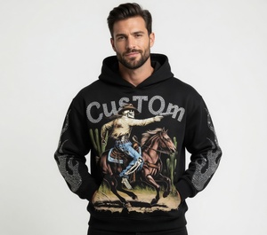 Sweat-shirt à capuche personnalisé de qualité supérieure avec impression sérigraphique de strass, tendance, en tissu 100% coton pour hommes - Product Image 5