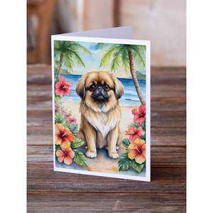 Whimsical A7 Tamaño 5x7 Tarjetas de notas en blanco Pekingese Luau Tarjeta de felicitación Paquete de 8 con sobres - Product Image 2