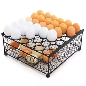 Panier de rangement multifonctionnel en métal moderne et écologique pour œufs de poule frais, support pour œufs, panier de rangement en fil métallique - Product Image 3