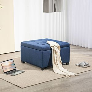 Round Blue Button Tufted <b>Storage</b> Ottoman <b>Stool</b> Flip Top Bench for Living Room Entryway Bedroom - Product Image 2