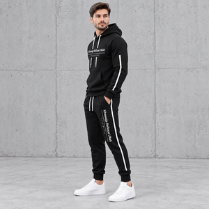 Khawaja Rafique Ullah Enterprises Men's <b>Black</b> Hooded Winter Solid Full Length Casual Sweatshirt <b>Pants</b> Set - Product Image 4