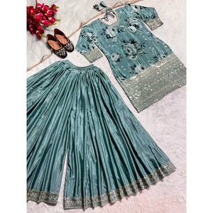Traje paquistaní largo de diseñador con ropa India elegante Sharara y Dupatta - Product Image 4