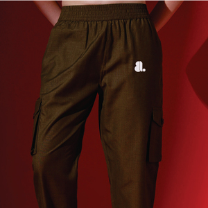 Women's Solid Color Cargo <b>Pants</b> Mid Waist Elastic Ankle-Length Loose Fit Casual Streetwear With Pockets Right Leg Logo - Product Image 5