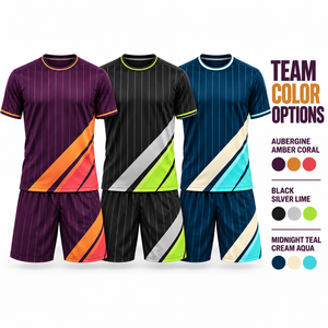 Ensemble maillot et short de football unisexe à rayures verticales, col rond, séchage rapide, kit de football personnalisé, fabricant d'uniformes d'équipe en gros OEM - Product Image 6