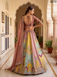 Ensemble Lehenga Indien et Pakistanais Brodé, Blouse en Velours, Dupatta en Tulle, Color Block, Anti-humidité, Longueur Ras du Sol, Mariage de la Mariée - Product Image 3