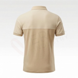 Polo à manches courtes pour homme, couleur unie beige, en coton tricoté, décontracté, respirant, avec poche, coupe classique - Product Image 2