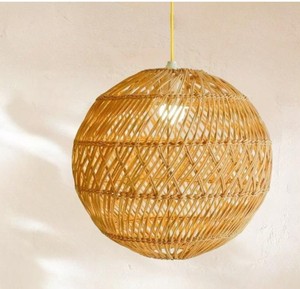 Modern Rattan Lampshade <b>Geometric</b> Globe Pendant Light <b>Shade</b> Rhombus Weave Wicker Hanging <b>Lamp</b> Cover for Restaurant - Product Image 3