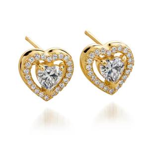 Pendientes de Botón de Moissanita con Forma de Corazón Halo, Plata de Ley 925, Chapados en Oro, Regalo Romántico de Lujo para San Valentín o Boda, Joyería para Mujer - Product Image 1