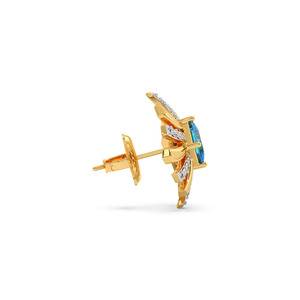 Golden <b>Blue</b> Square Diamond Sunburst <b>Stud</b> <b>Earrings</b> - Product Image 3