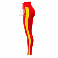 Ensemble de sport pour femme NSPDK rouge avec panneaux latéraux contrastants dorés, veste à col montant et fermeture éclair intégrale, leggings taille haute, ensemble de vêtements de sport