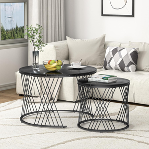 Modern Accent Coffee Tableware Faux <b>Marble</b> Top Custom Color Powder Coated Metal Construction for Living Room Apartment Furniture - Product Image 6