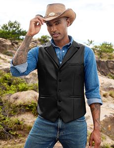 Chaleco de Cuero Personalizado para Hombre, Corte Ajustado, Estilo Casual, Cuello en V, Estilo Occidental, Venta al Por Mayor OEM - Product Image 2