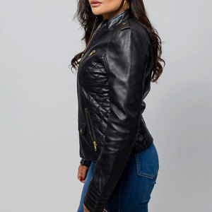 OEM Custom Ladies Crop Leather <b>Jacket</b> Premium Real Leather Moto <b>Biker</b> <b>Jacket</b> for Women In Wholesale Price - Product Image 4