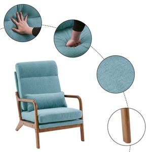 Elegante Poltrona Reclinabile in Lino Verde Acqua per Interni con Braccioli in Legno Massello e Struttura in Ferro per Soggiorno e Camera da Letto - Product Image 2