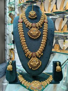 Antique Gold Plated High Quality Traditional <b>Crystal</b> South Indian Temple <b>Choker</b> Long <b>Necklace</b> Earrings Ring Bracelet Bridal - Product Image 3