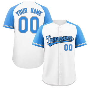 Custom <b>White</b> Royal Blue Baseball Jersey Team Uniform Personalized Name Number Sublimation 100% Polyester V-neck Sports Shirt - Product Image 3