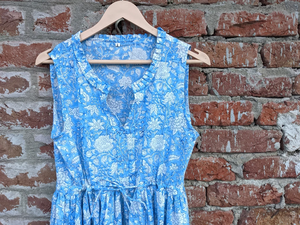 ชุดเดรสอินเดียผ้าฝ้ายพิมพ์ลายด้วยมือ 100% ลายดอกไม้ ทูนิคและเดรสยาวปักลายสไตล์ลำลองสำหรับผู้หญิง - Product Image 3