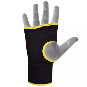 Gel Hand <b>Wraps</b> Half Finger Training Gloves Black With Yellow Trim Velcro Closure For Martial Arts Unisex Adult Spandex Material - Product Image 3