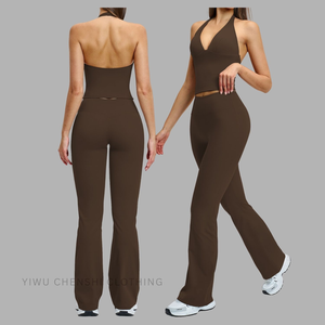 Women's Solid Deep V Neck Sleeveless High Waist 3-Piece Gym Activewear Set Quick Dry Breathable Spandex/Nylon Fabric - Product Image 5