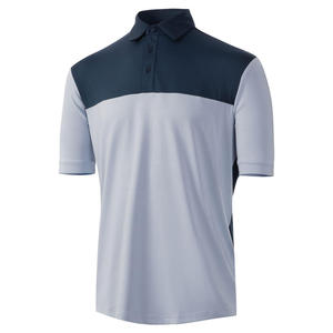 Camiseta Polo de Manga Corta para Hombre, Color Sólido, Tejido de Punto, Corte Regular, Estilo Casual, Azul Marino con Mangas Gris Claro - Product Image 1
