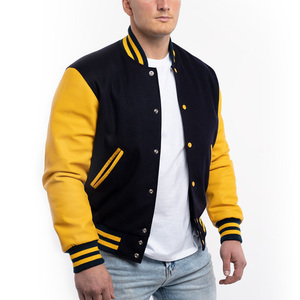 Unisex Top Selling Custom Slim Baseball Varsity Bomber Jacket Durable Wool Canvas Breathable Geometric Patchwork Hooded <b>Stand</b> - Product Image 5