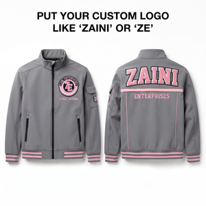 Chaqueta Softshell Premium ZAINI de 220g, Poliéster Gris con Paneles Rosas, Diseño Personalizado con Logotipo Bordado, ODM, con Capucha, Transpirable e Impermeable - Product Image 1