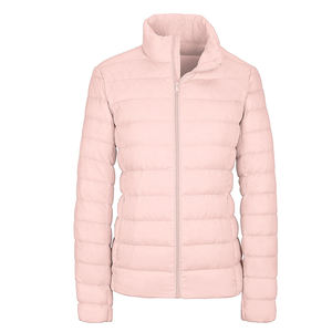 <b>Light</b> Pink Stand Collar <b>Puffer</b> <b>Jacket</b> <b>Women</b> Casual Winter Outerwear Solid Color Polyester Shell Windproof Regular Length - Product Image 1