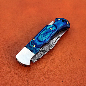 Couteau de poche utilitaire haut de gamme en acier Damas de qualité industrielle, pointe tombante, fait main, OEM, pour survie en extérieur, manche en bois Pakka, garantie 3 ans - Product Image 4