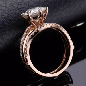 Round Cut Simulated Diamond Sterling <b>Silver</b> Vintage Bridal Wedding Band <b>Ring</b> <b>Set</b> in 14k Rose Gold - Product Image 4