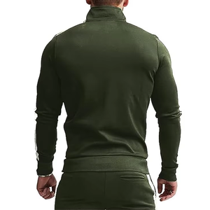 Ensemble de survêtement vert pour homme, 2 pièces, manches longues, fermeture éclair, style sportif, couleur unie, avec poches latérales, vêtements d'automne - Product Image 2
