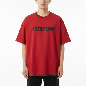 T-shirt rouge surdimensionné personnalisé pour homme, col rond, manches courtes, épaules tombantes, style streetwear, jersey en coton respirant - Product Image 6