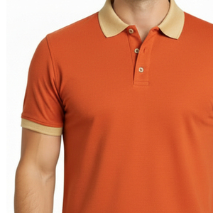 Polo homme personnalisé de qualité supérieure, respirant, grande taille, avec logo sur mesure, couleur moutarde, col contrastant noir, coupe ajustée, manches courtes - Product Image 2