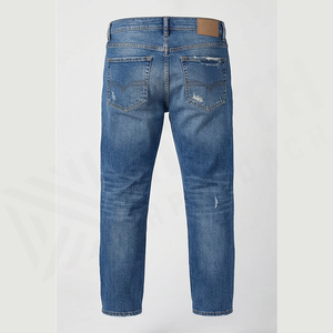 Jean en denim déchiré coupe droite pour homme, coupe slim, taille mi-haute, en coton, style décontracté automne - Product Image 3