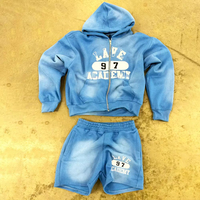 Ensembles de survêtements courts pour hommes, personnalisés, été, unisexe, en coton, 2 pièces, ensemble court délavé à l'acide, sweat à capuche et short