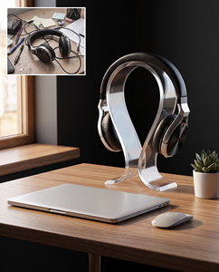 Best Sales Clear Acrylic Custom Logo OEM Available Earphone Headset <b>Hanger</b> Holder <b>Headphone</b> Desk Display Stand for 3C Shop - Product Image 2