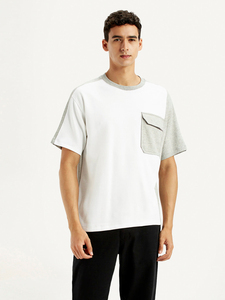 Camiseta de Manga Corta para Hombre, Cuello Redondo, Color Blanco y Gris, Corte Regular, Informal, de Algodón Tejido, Diseño Sólido, con Detalle de Bolsillo - Product Image 3