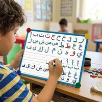 Tableau d'écriture interactif magnétique en plastique bleu/gris réutilisable pour l'apprentissage de l'alphabet arabe pour les enfants