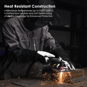 Gants de soudage TIG en cuir de vachette renforcé et cuir pleine fleur, résistants à l'abrasion, robustes, pour la lutte contre les incendies et la construction - Product Image 4