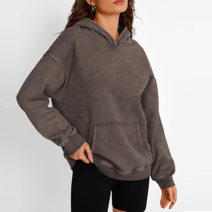 Sweat-shirt à capuche surdimensionné pour femme personnalisable, 100% coton, doublure en polaire, uni, séchage rapide, respirant, manches longues, décontracté pour l'hiver - Product Image 4
