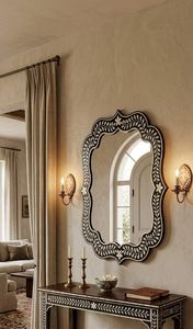 Handmade Mother Pearl Inlay Jharokha <b>Mirror</b> Frame Large Eco-Friendly Art <b>Deco</b> Luxury Traditional Indian Wall Decor Home Hotel - Product Image 4