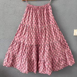 Handmade Cotton Block Print <b>Skirt</b> <b>Elastic</b> Waistline Breathable Traditional Summer Style Casual Nonwoven Weaving Method - Product Image 1