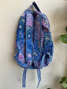Bolsa de Viaje Ligera Plegable Estilo Indio, Bolso para Portátil Hippie, Bolsa Escolar Colorida, Mochila de Algodón Hecha a Mano con Parches, Estilo Boho - Product Image 2
