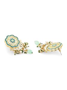 Ensemble collier et boucles d'oreilles en alliage de zinc plaqué or, motif floral, imitation perle, bijoux ethniques pour femmes, pour mariage et occasions spéciales - Product Image 6