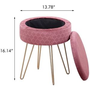 Modern Velvet Footrest <b>Stool</b> Ottoman Dressing Vanity Pouffe with Storage Function and Side Table Seat Upholstered Chair - Product Image 6