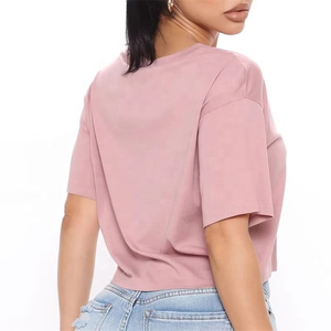 เสื้อครอปท็อปแฟชั่นใหม่สำหรับผู้หญิง เสื้อยืดผู้หญิงสำหรับฤดูร้อน ดีไซน์ล่าสุด เสื้อครอปท็อปเรียบๆ ไม่มีลาย เสื้อยืดผู้หญิง - Product Image 2