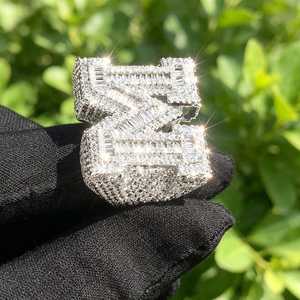 Custom <b>Initial</b> Letter M <b>Ring</b> 925 Sterling Silver VVS Moissanite Diamond Hip Hop Iced Out Baguette Cut Statement <b>Ring</b> - Product Image 3